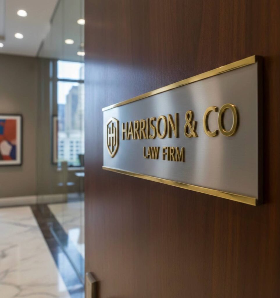 door sign for harrison and co
